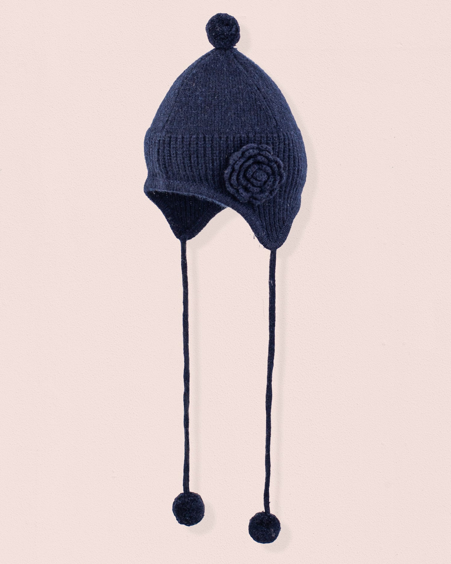 Cashmere Navy Flower Earflap Hat